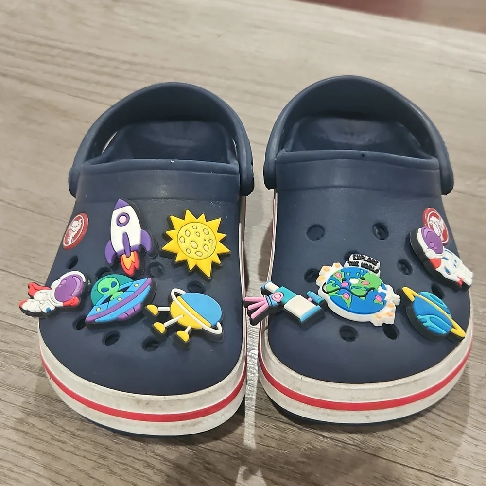 Kids Navy Clogs with Fun Space Charms